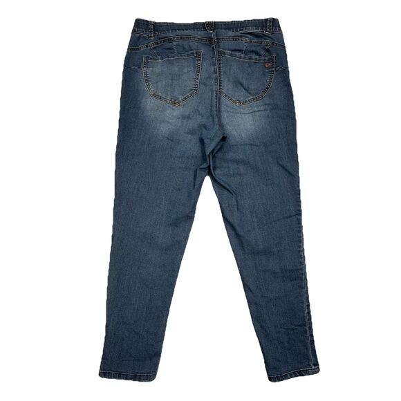 SOLD ~ Democracy Ab Solution Jeans Womens 14W Skinny Blue Distress 33 x 27 - Picture 2 of 7